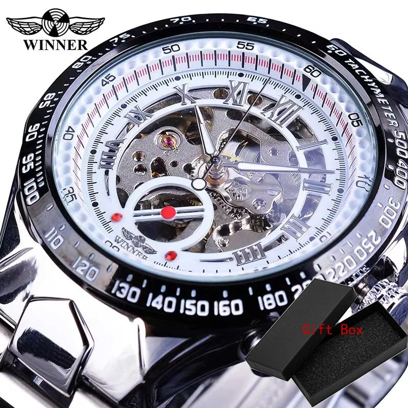 Winner Classic Series Golden Movement Steel Mens Skeleton Man Wrist Watch Mechanical Top Brand Luxury Fashion Automatic Watches