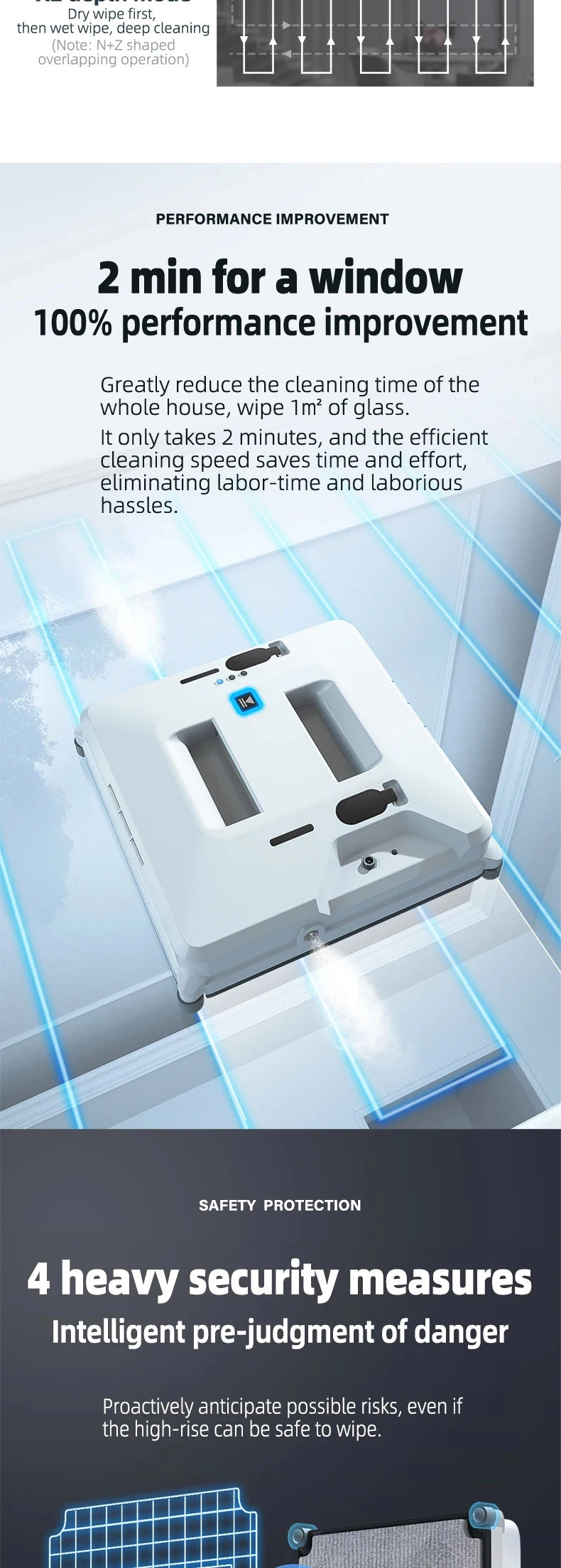 Robotic Window Cleaner Dual Water Spray,High Vacuum Suction Electric Window Washing Machine Smart Home Wall Glass Cleaning Robot