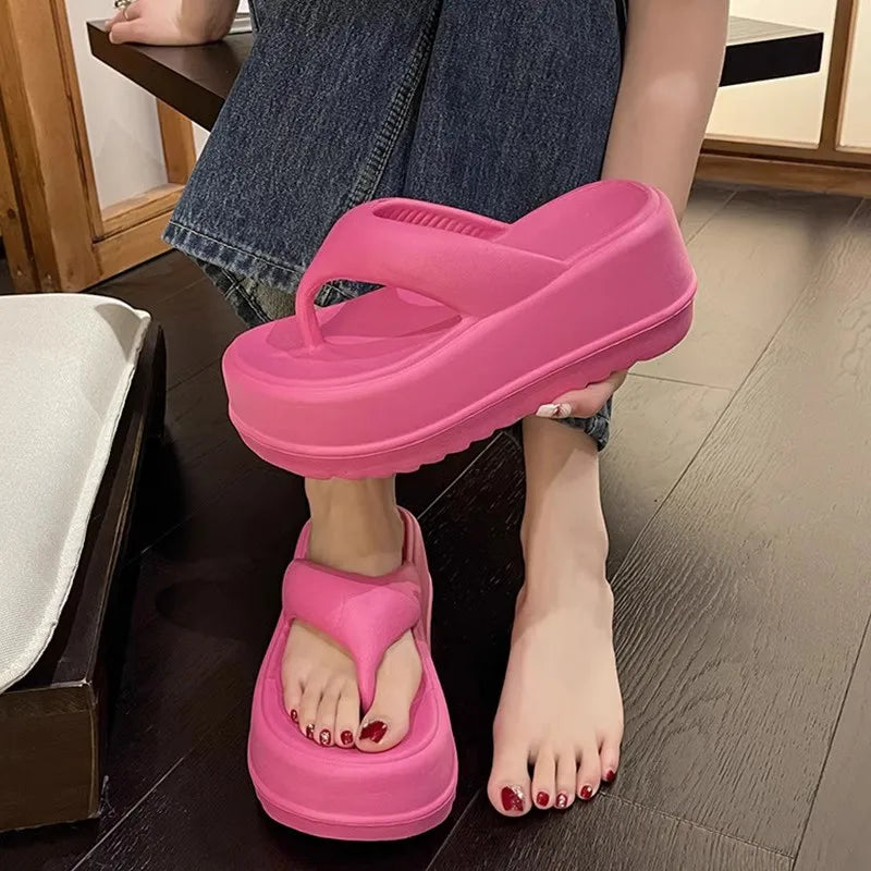 Korean style women's flip-flops Casual women's platform flip-flops non-slip beach slippers soft-soled EVA women's slippers