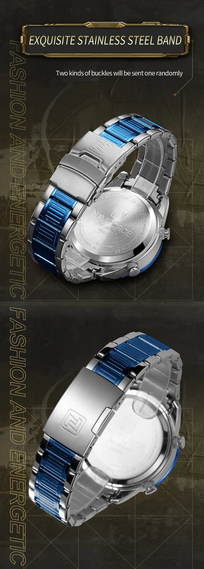 NAVIFORCE Luxury Brand New Watch for Men Stainless Steel Dual Display Quartz Wrist Watches Waterproof Military Sports Male Clock