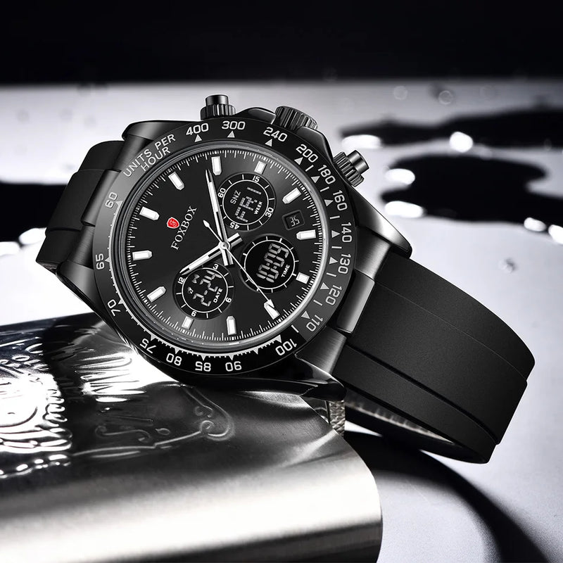 LIGE Top Brand Luxury FOXBOX Men Watch Calendar Date Week Quartz Wristwatch Dual Display Digital Watches Mens Luminous Clock Man