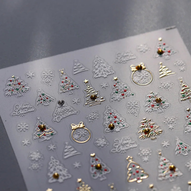 1Pcs Luxury Gold Christmas Nail Decorations Stickers Press on Nails 5D Laser Snowflake Christmas Tree Nail Art Sticker Decal DIY