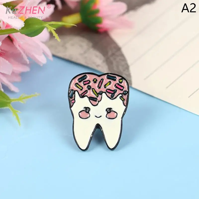 Cartoon Brooch Dentist Badge Brooch Tooth And Toothbrush Enamel Tooth Brooches For Dentist Clothes Decoration Accessories Gift