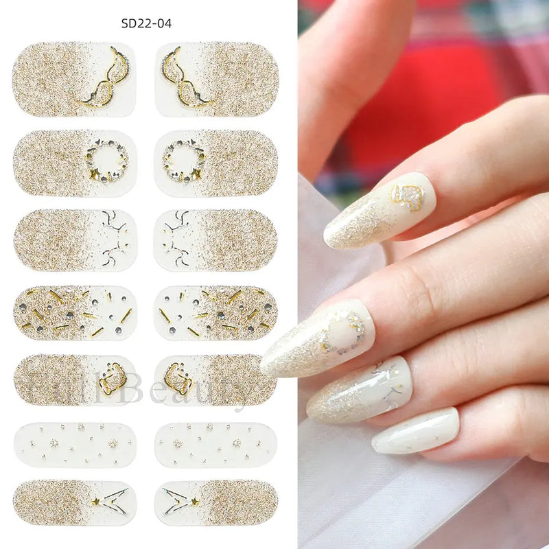 Gel Nail Stickers Lacquer Strips Full Cover Adhesive Slider Wraps With Line Foil Design Sanding File Nail Art Accessories LAJX22