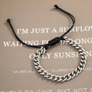 Silver Color Stainless Steel Cuban Chain Bracelet Retro Wax Rope Buckle Men's Bracelet Retro Jewelry Trend Accessories