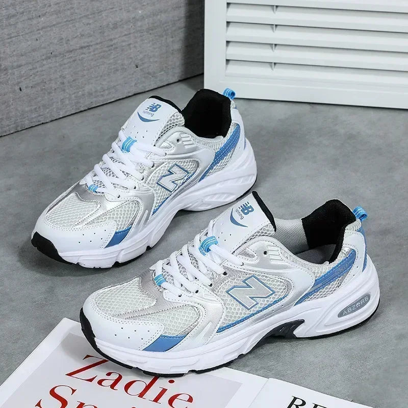 Women Mesh Flat Shoes Autumn New Fashion Tennis Women Fashion Thick Soled Lace Up Casual Breathable White and Black Sneakers