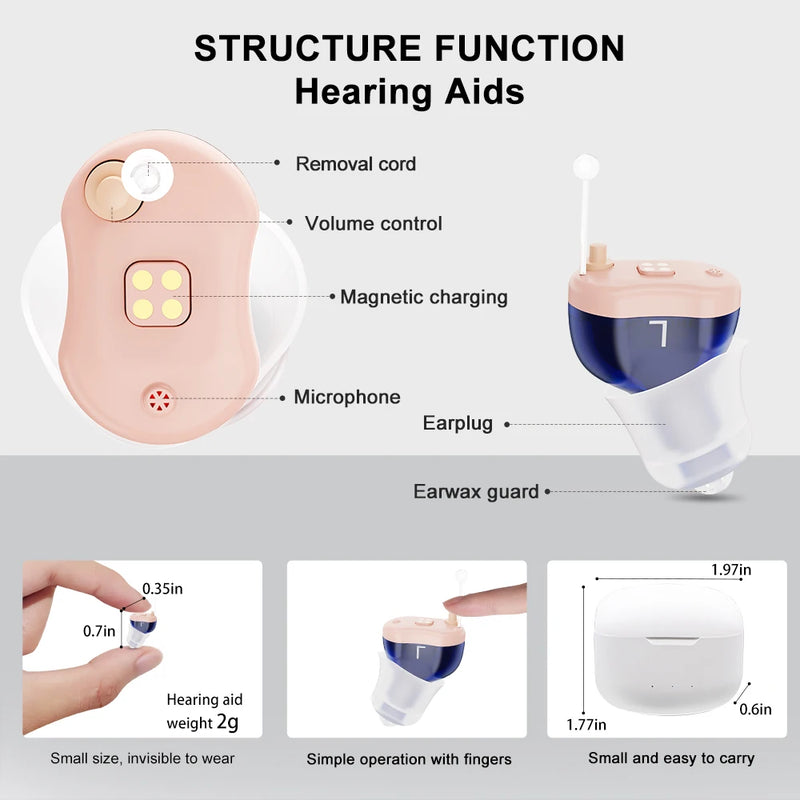 Hearing Aid Invisble Hearing Aids for Deafness Elderly Digital Rechargeable with Noise Cancelling Sound Amplifier audifonos