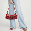 Women's Pleated Hobo Red Shoulder Bag for Women PU Leather Clutch Handbag Purse Y2K Bag for Girls Chic Travel Commuter Bag