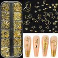1000Pcs Gold Star Moon Glitter Nail Charms Metal Tips Slice Rivet DIY 3D FlatBack Nail Art Decorations Nails Jewelry Accessories