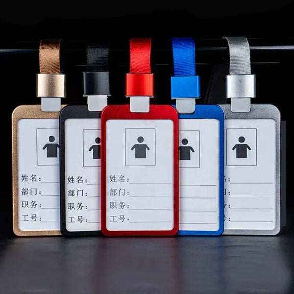Women Men Bank Credit Card ID Holder Aluminium Alloy Business Card Case Work Card Badge Lanyard Holder Protector Cover