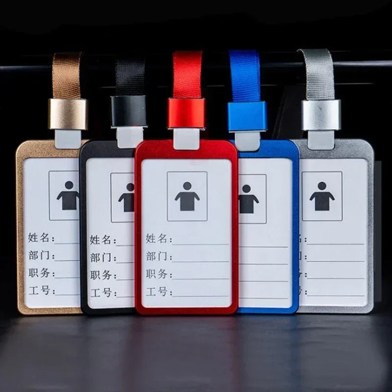 Women Men Bank Credit Card ID Holder Aluminium Alloy Business Card Case Work Card Badge Lanyard Holder Protector Cover