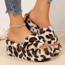 2024 Hot Sale Ladies Shoes Plus Size Women's Slippers Fashion Leopard Print Casual Slippers Women New Short Plush Wedge Slippers