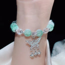 Lovely Women Hand Bracelets Butterfly Heart Bell Tassel Lock Ice Cracked Beaded Glass Beads Stretch Bangle Student Jewelry 1164