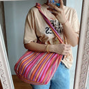 Vintage Bohemian Chic Canvas Shoulder Bag Ethnic Style Large Capacity Handbag Soft Tote Bag Casual Crossbody Bag Female Daily