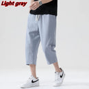 Summer New Casual Short Pants Mens Cotton and Linen Loose Pants  Trend Nine-point Straight Trousers M-5XL