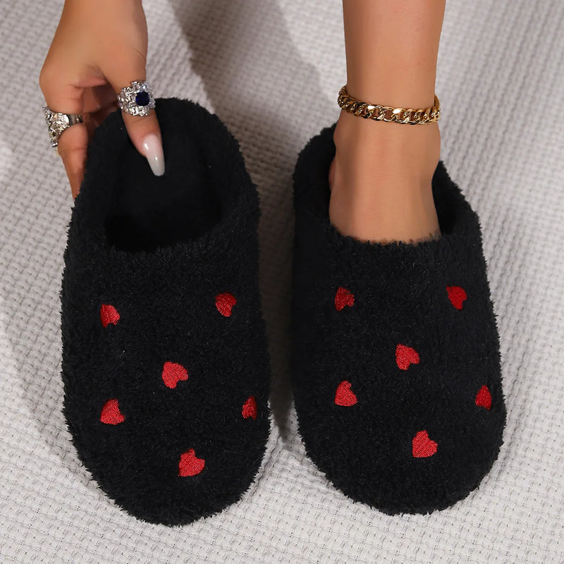 Winter Heart-Shaped Women's Slippers Love Soft Sole Mute Shoes Indoor Comfortable Cute Silent Carpet Light Living Room Shoes