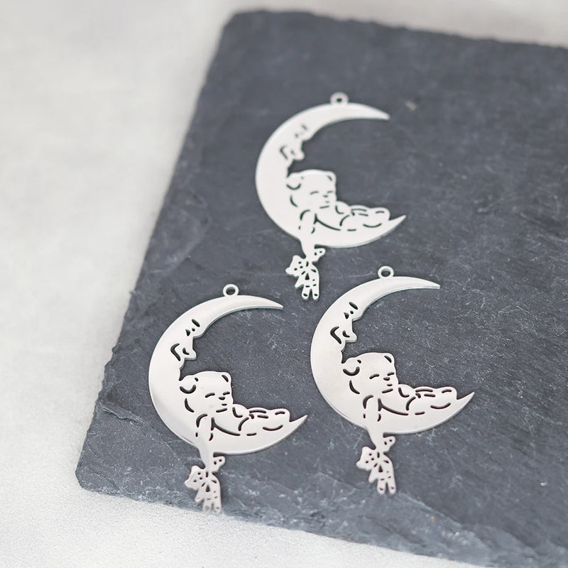 Cute Cat Moon Bear Deer DIY Tassels Earrings Stainless Steel Pendant For Jewelry Making Insect Charms Snake Necklace Accessory