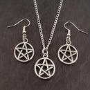 2 earrings and necklace set, vintage jewelry set, supernatural pentagram design, silver plated to match daily clothing, role-pla