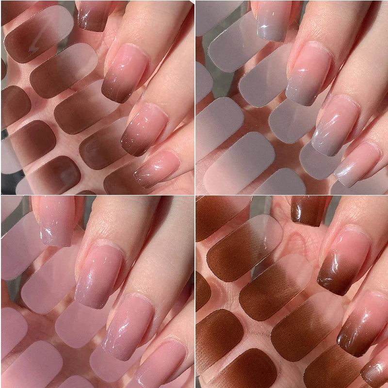 16Tip White Pink Full Cover Nail Sticker Self-Adhesive Simple Gradient Effect Full Nail Wraps DIY Nail Art Making Manicure Autum