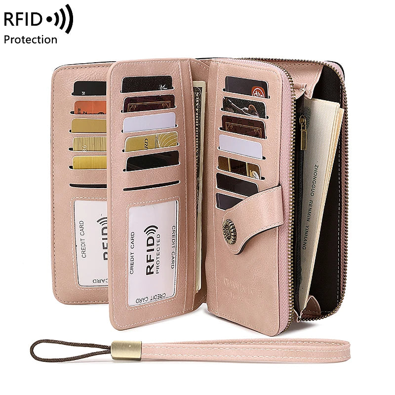 High Quality Women Wallet RFID Anti-theft Leather Wallets For Woman Long Zipper Large Ladies Clutch Bag Female Purse Card Holder