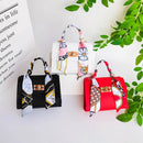 Silk Band Bow Lock Small Square Bag PU Leather Chain Handbag Crossbody Bags
