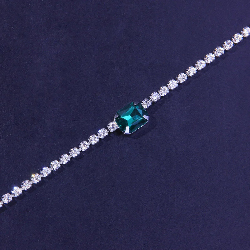 Stonefans Fashion Green Crystal Pendant Necklace Chain for women Simple Jewelry Statment Rhinestone Choker Colllar Chain Gfts