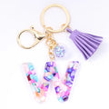 Women ew Crystal Epoxy Tassel Keychain Pendant Girl Heart English Capital Letter Stone Key K5158
