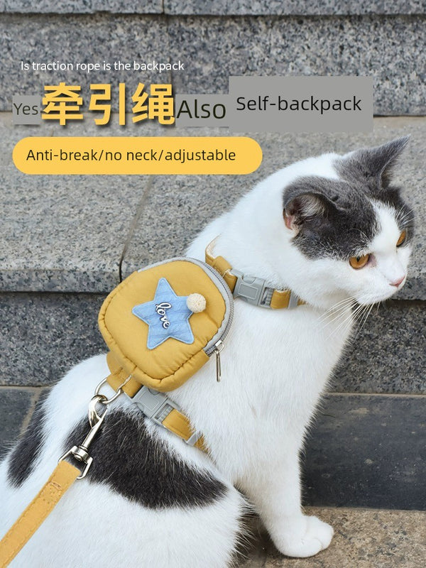 Cat Pulling Rope Cute Backpack I-Shaped Anti Breaking Loose Cat Rope Cat Chain Special for Going out Chest Strap Cat Rope