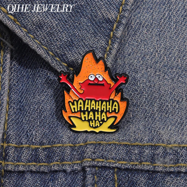 Funny Meme Fire Haha Enamel Pins Custon Cartoon Decorative Brooches Backpack Shirt Lapel Badge Jewelry Gift Memes For Friends