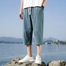 Summer New Casual Short Pants Mens Cotton and Linen Loose Pants  Trend Nine-point Straight Trousers M-5XL