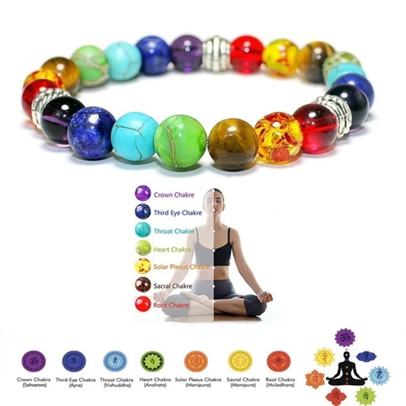 Fashion 7 Chakra Beads Bracelet Natural Stone Black Rope Braided Yoga Reiki Healing Balance Bracelets & Bangles Meditation Gift