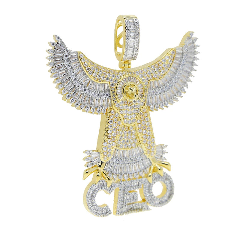 New Iced Out Bling CZ Letter Cross Pendant Necklace Various Design 5A Zircon Two Tone Color Badge Charm Men's Hip Hop Jewelry