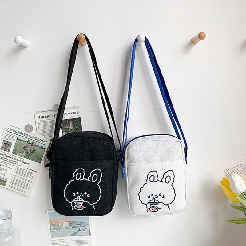 Cute Canvas Sling Bag Female Large Capacity Travel Crossbody Bag Fashion Student Shoulder Bags Messenger Bags