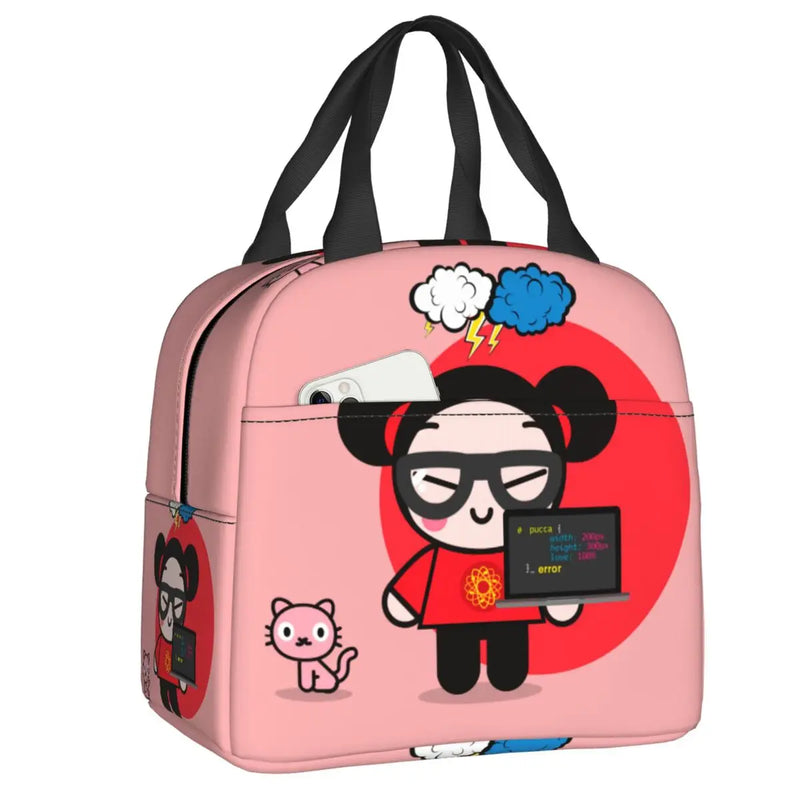 Cartoon Anime Pucca Lunch Bag Women Cooler Warm Thermal Insulated Lunch Box for Work School Office Picnic Food Tote Bags