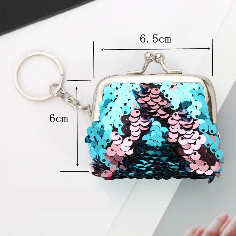 Women Bling Mini Coin Purse Metal Fashion Ladies Kids Sequin Key Chain Coin Money Small Wallet Pocket Bag Birthday Gift