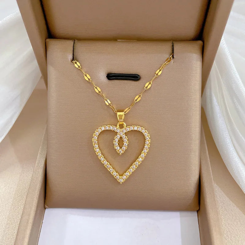 MEYRROYU 316L Stainless Steel Necklace Golden Butterfly Heart Cheetah Pendant Clavicle For Women Gift Jewelry Accessories Bijoux