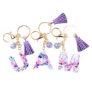 Women ew Crystal Epoxy Tassel Keychain Pendant Girl Heart English Capital Letter Stone Key K5158