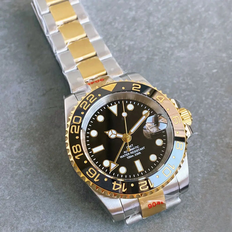 Gold Tow Tone NH34A GMT Movement Diving Watch for Men Automatic Watches Mechanical Swim Jubilee Bracelet 200m Waterproof Date