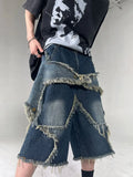 New High Street Retro Star Patch Tassel Men Denim Shorts Loose and Casual Hip Hop Street Couple Pants Sports sweatpants