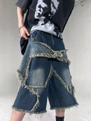 New High Street Retro Star Patch Tassel Men Denim Shorts Loose and Casual Hip Hop Street Couple Pants Sports sweatpants