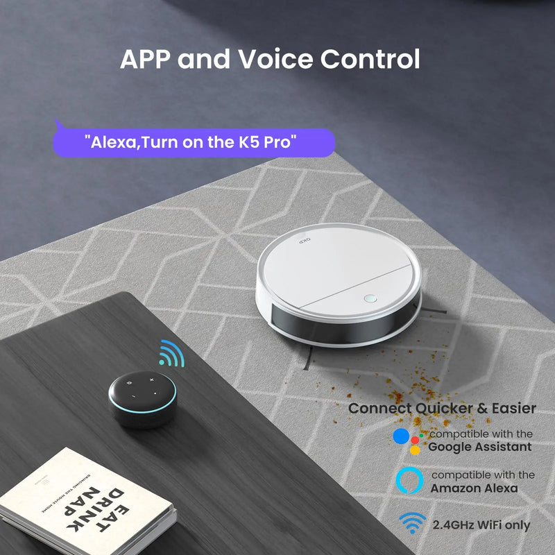OKP K5P Robot Vacuum Cleaner, 5000Pa, 180 Mins, WiFi/App, Slim Design, Self-Charging, Perfect for Hard Floors, Pet Hair, Carpets