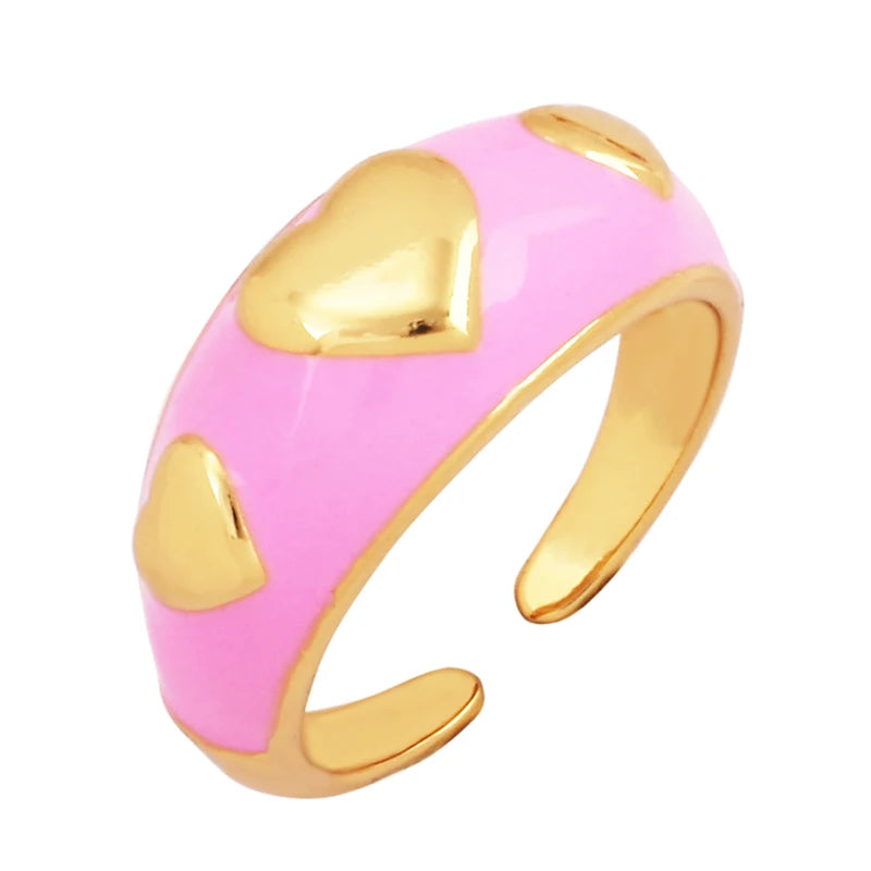 Heart Enamel Ring, Neon Pink Orange Turquoise Blue Pendant Oil Dropped, Sweet Romantic Party Jewelry Wholesale P33