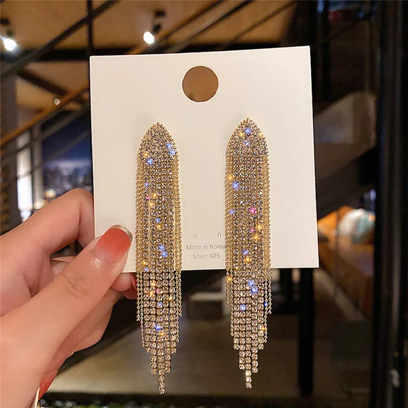2023 Luxury Women's Earrings Rhinestone Fringe Hanging Zircon Earrings New Shiny Wedding Statement Party Jewelry Gifts