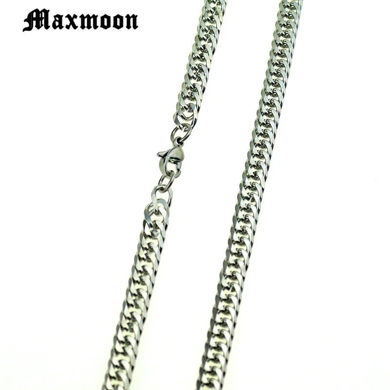 Maxmoon Miami Cuban Stainless Steel Chain Bracelets Men 7mm Flat Curb Bracelet Hip Hop Rock Sports Jewelry Customize Wholesale