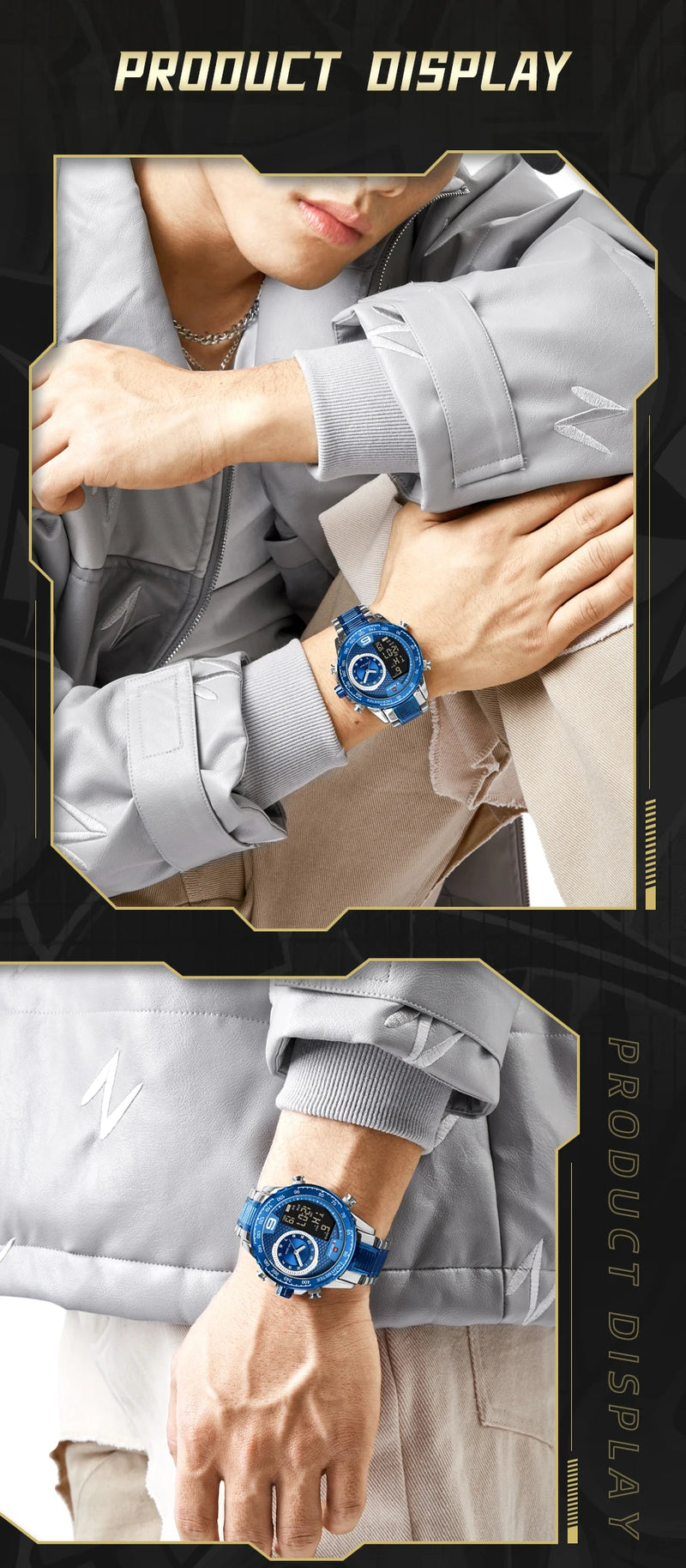 NAVIFORCE Luxury Brand New Watch for Men Stainless Steel Dual Display Quartz Wrist Watches Waterproof Military Sports Male Clock