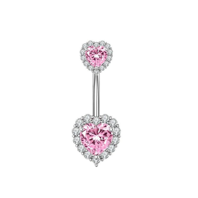 14G Stainless Steel Heart Dangled Belly Button Rings Belly Piercing Nombril for Women Girls Pink Zircon Crystal Sexy Navel Ring