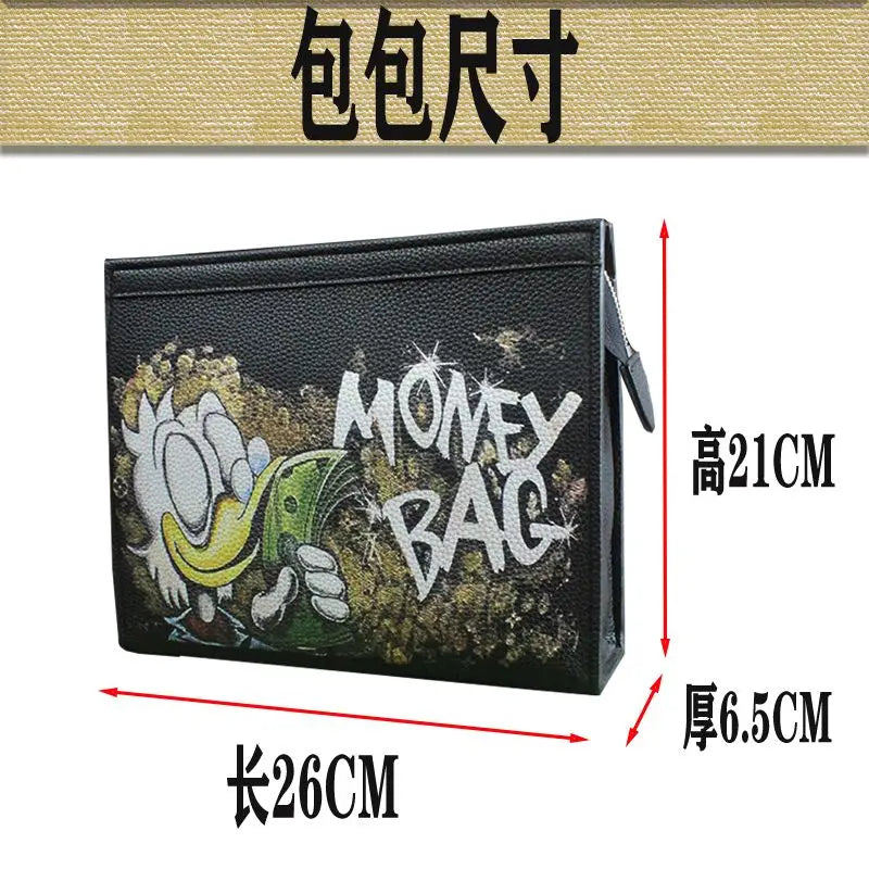 MINISO Disney Donald Duck Handbag Graffiti Clutch Bag Men and Women Pu Wallet Bag 2023 New Coin Purse