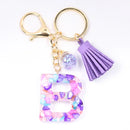 Women ew Crystal Epoxy Tassel Keychain Pendant Girl Heart English Capital Letter Stone Key K5158