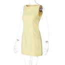 Mozision Fashion Sleeveless Sexy Mini Dress For Women Solid Color O Neck Zipper Two Layer Bodycon Club Party Dress Elegant