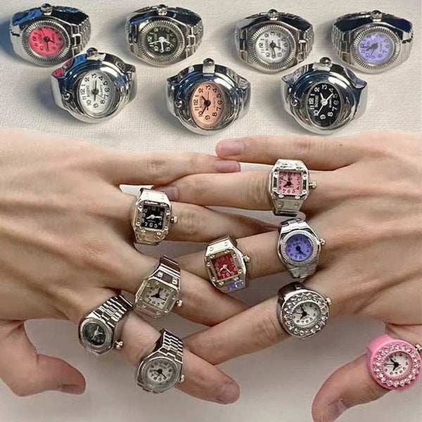 2024 Luxury Vintage Punk Quartz Watch Ring Couple Women Men Hip Hop Cool Elastic Stretchy Watch Finger Rings Jewelry Gifts